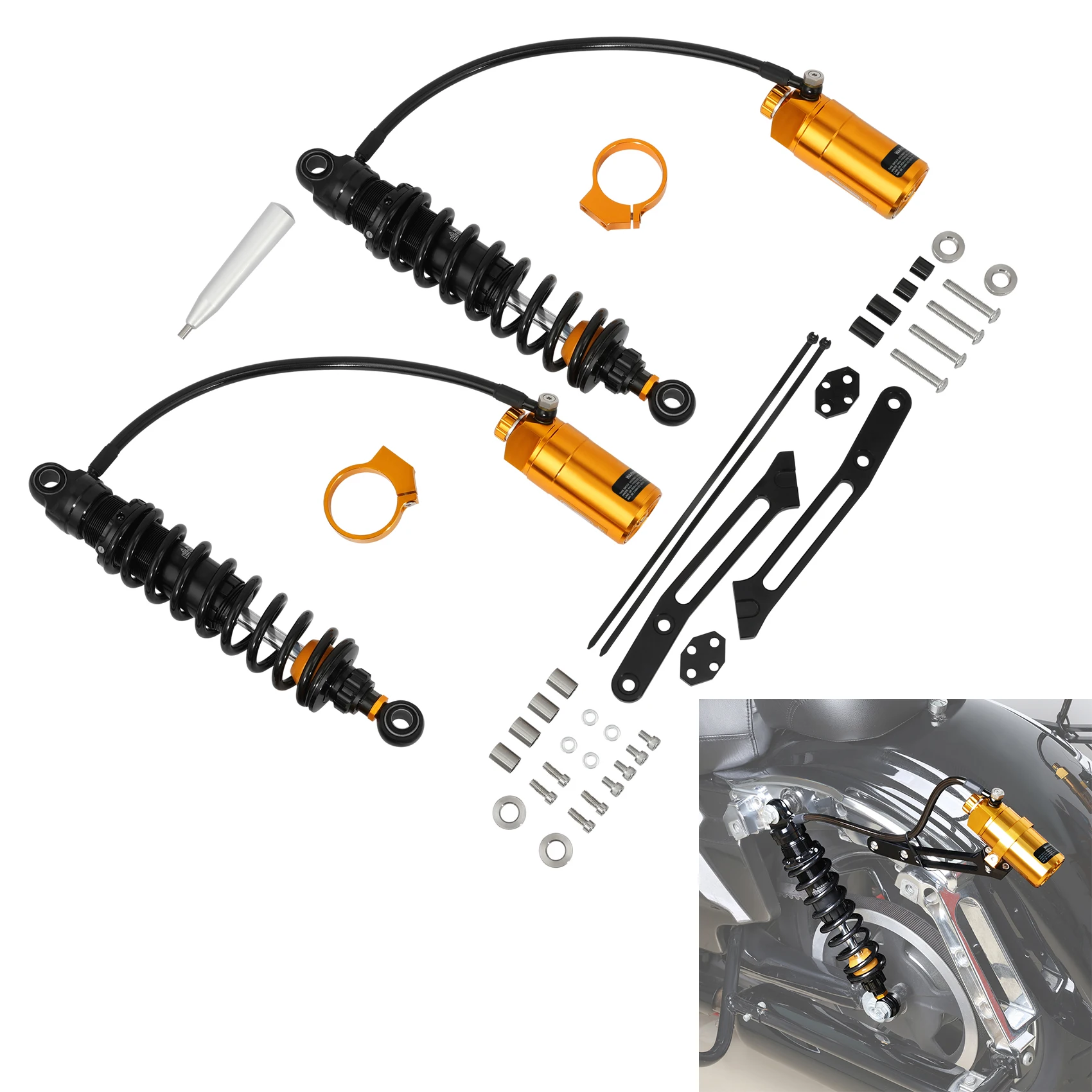 Remote Reservoir Rear Suspensions Shock Fit For Harley Street Road Glide King 14-25