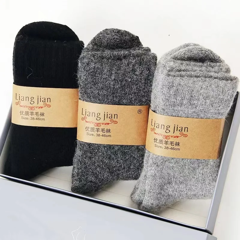 3pairs/ Winter Wool Socks Men\'s Thick Super Solid Socks Mid-tube Winter Warm High Quality Cashmere Extra Thick Warm Snow Socks