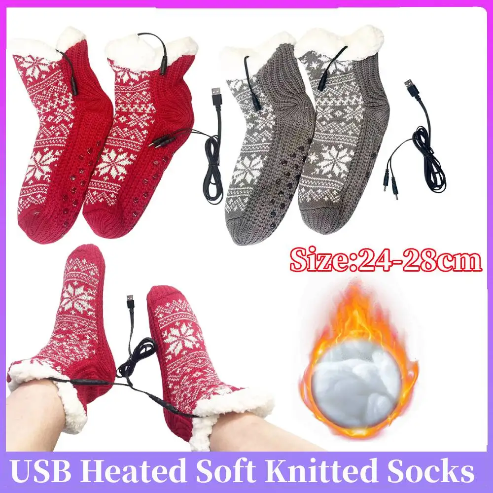 

USB Heated Soft Knitted Socks Fluffy Slipper Socks Plush Floor Socks Cozy Bed Slippers Carpet Socks for Christmas