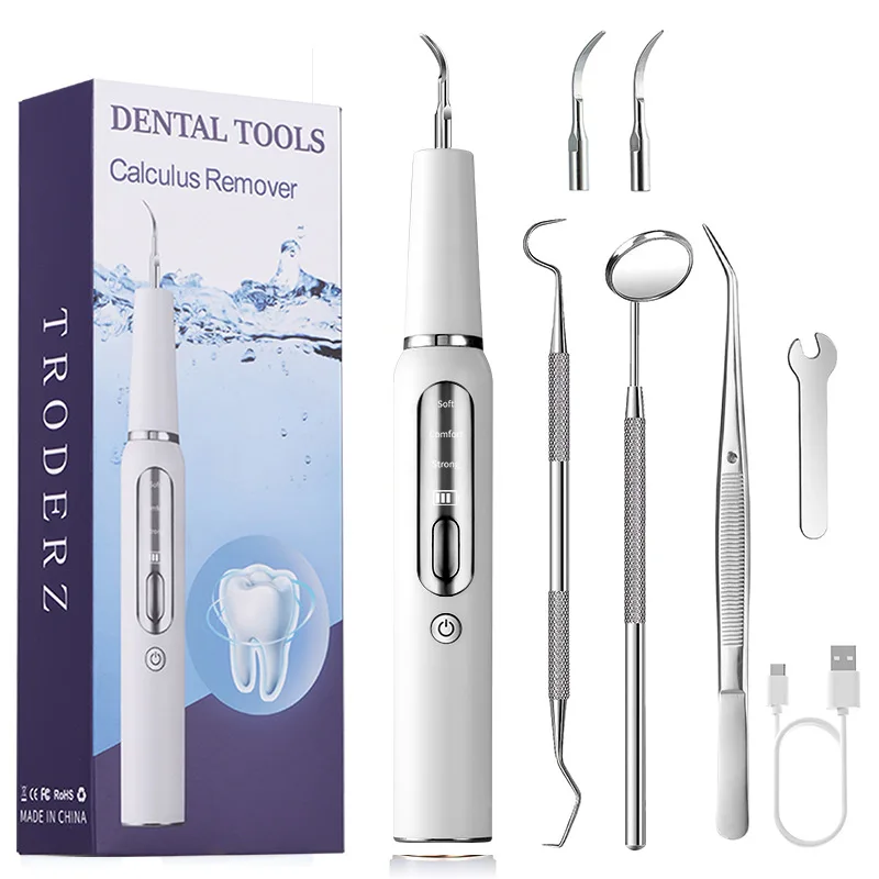 Portable Home Tooth Scaler Ultrasonic Tartar Remover with 3 Modes Rechargeable Teeth Cleaning Tool Set