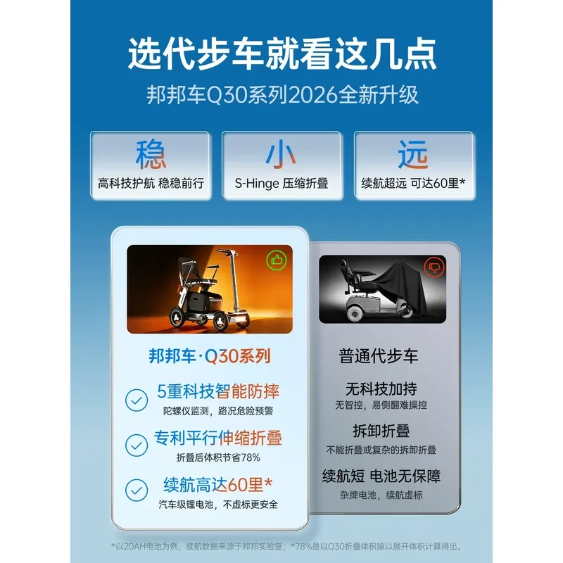 For Elderly Intelligent Electric Four Wheel Scooter Lightweight Fully Automatic Folding Travel Mobility Aid Compact New Model