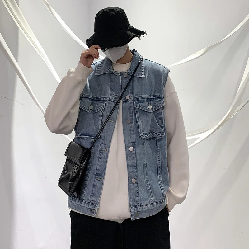 سترة الرجال الربيع النسخة الكورية فضفاضة العصرية المتناثرة نمط Ins الشارع سترة دون أكمام #1