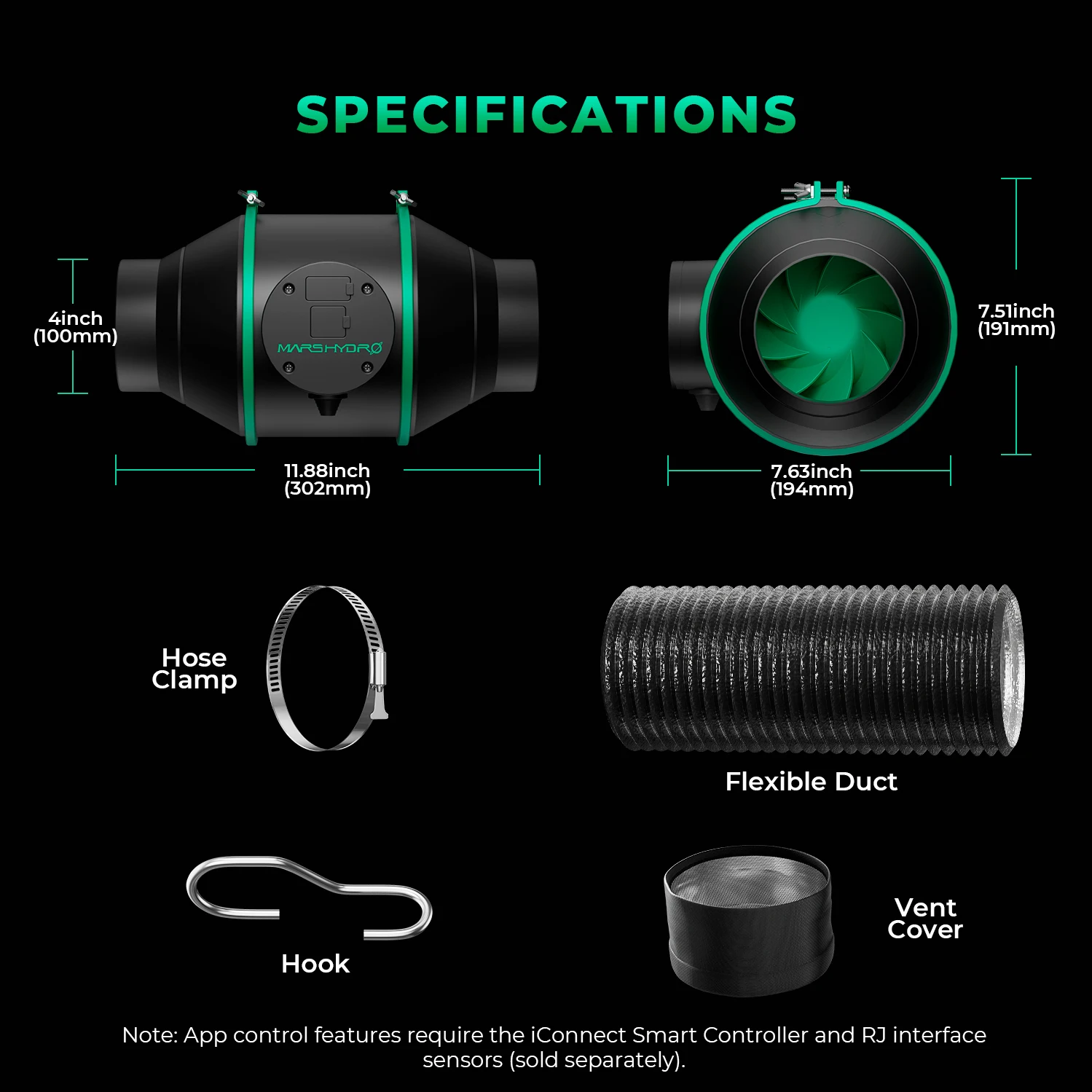 2025 Mars Hydro 4 "6" IFresh สมาร์ทพัดลมอินไลน์และตัวกรองคาร์บอน Combo ระบายอากาศสําหรับ Grow เต็นท์, เครื่องทําความร้อน Booster