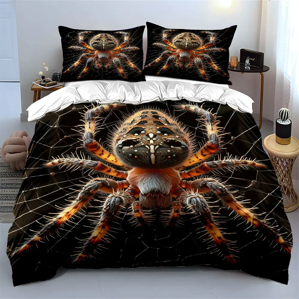Colorful spider on web Pattern Duvet Cover Set Digital Print Colorful Polyester Bedding with Zipper Closur for kids gifts