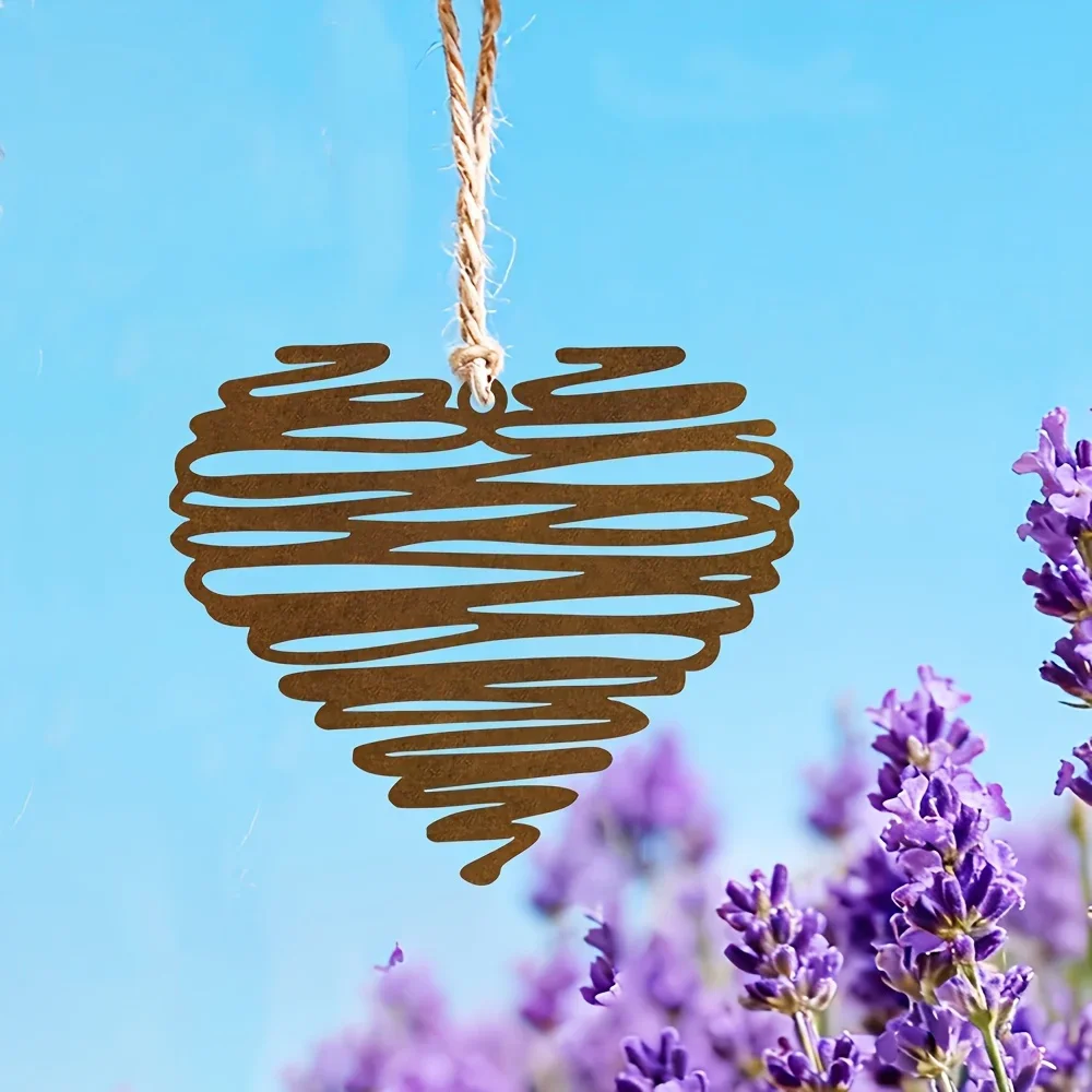 Vintage Rustic Wrought Iron Love Hanging Ornament - Rusted Metal Wall Hanging Decoration for Indoor Holiday Home Decor