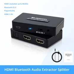 HD Bluetooth Audio Extractor Distributor, Bluetooth V5.3, 4K HD Audio Extractor HD Audio Splitter HDMI to Toslink + Aux Audio