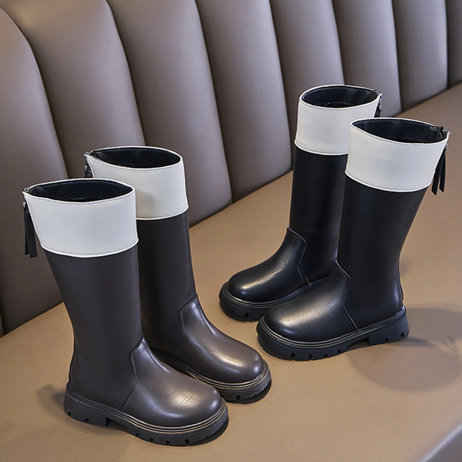 

Модные однотонные плюшевые кожаные ботинки для девочек, универсальные дышащие повседневные высокие сапоги для детей