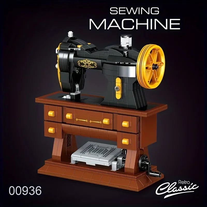 

633pcs Simulative Retro Sewing Machine Building Blocks Model, Room Decoration,Classic Design, Creative Furniture Model