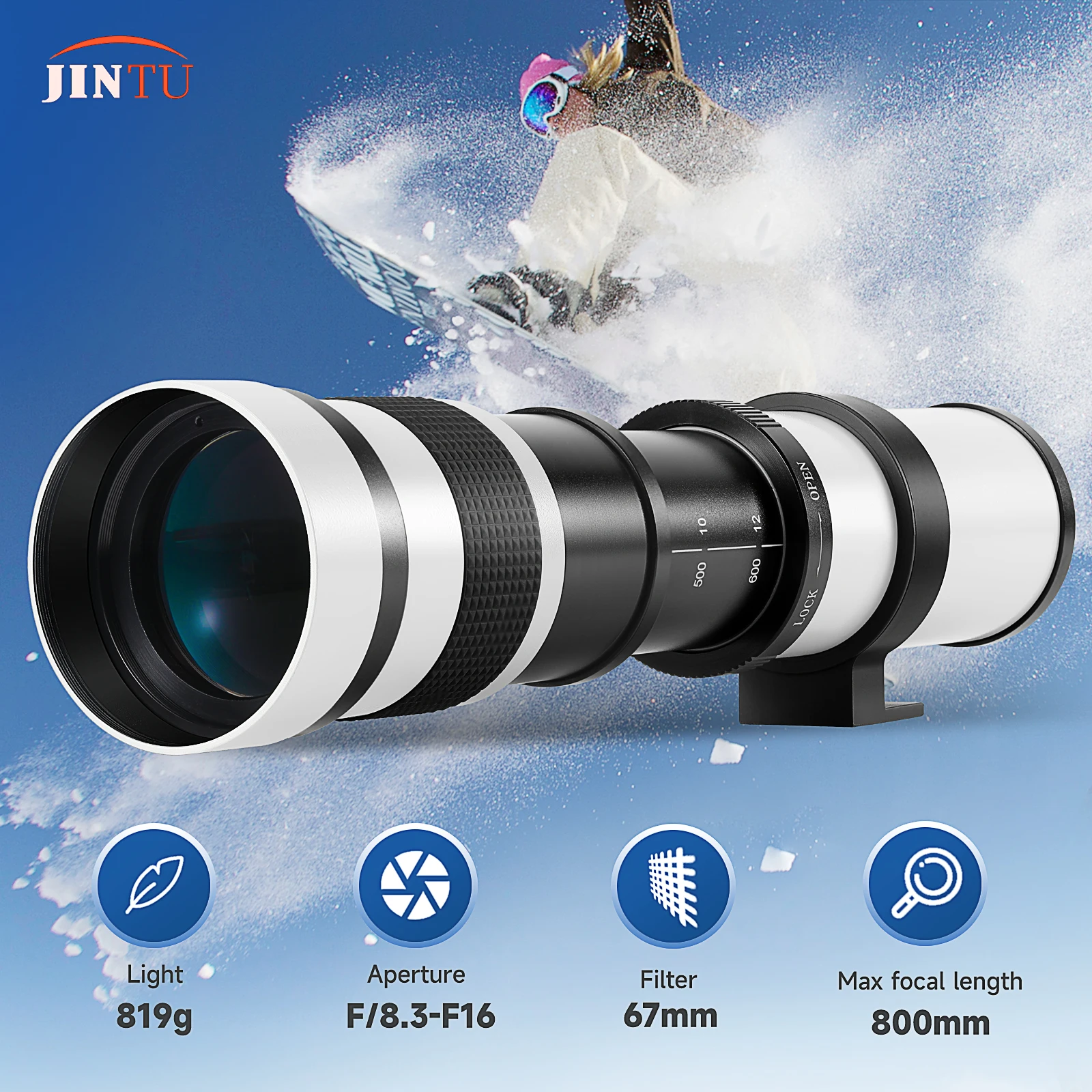 JINTU 420-800mm F/8.3 Super Telephoto Lens Compatible with Canon