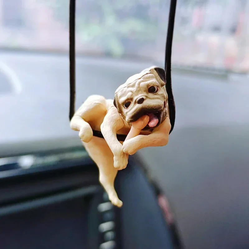 Netizens Cute Car Decoration Bulldog Fun Decoration Supplies Fun Bulldog Bites Bones Rear View Mirror Decoration Pendant