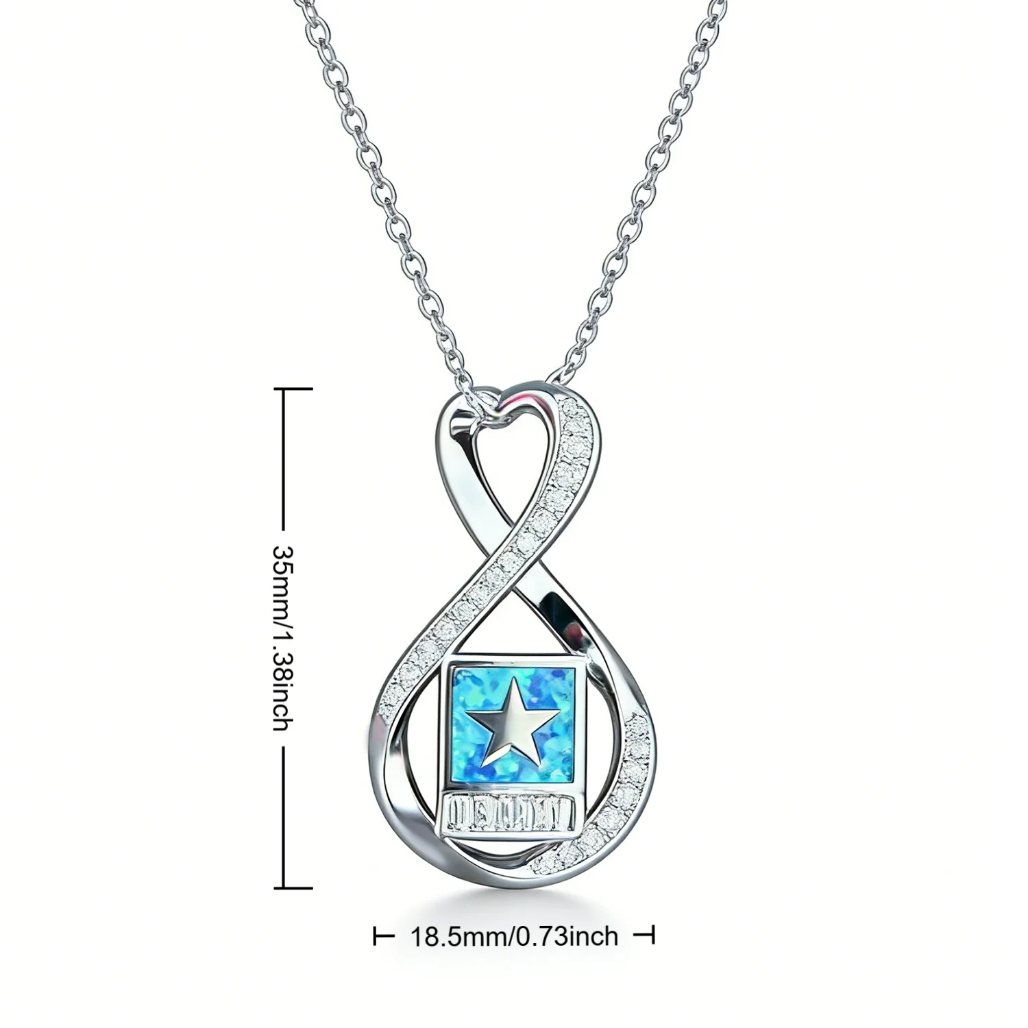 Military Infinity Heart Pendant Necklace,Blue Opals with CZ Accent,ARMY Engraved Gift for Soldier,Veteran, Military Wife/Husband