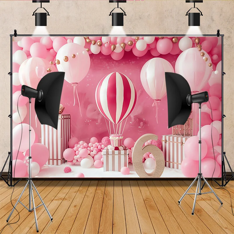 Happy Birthday  Photography Background  Number Pink Bear doll Hydrogen balloon Floral  Baby  Party  Backdrops  SR-78