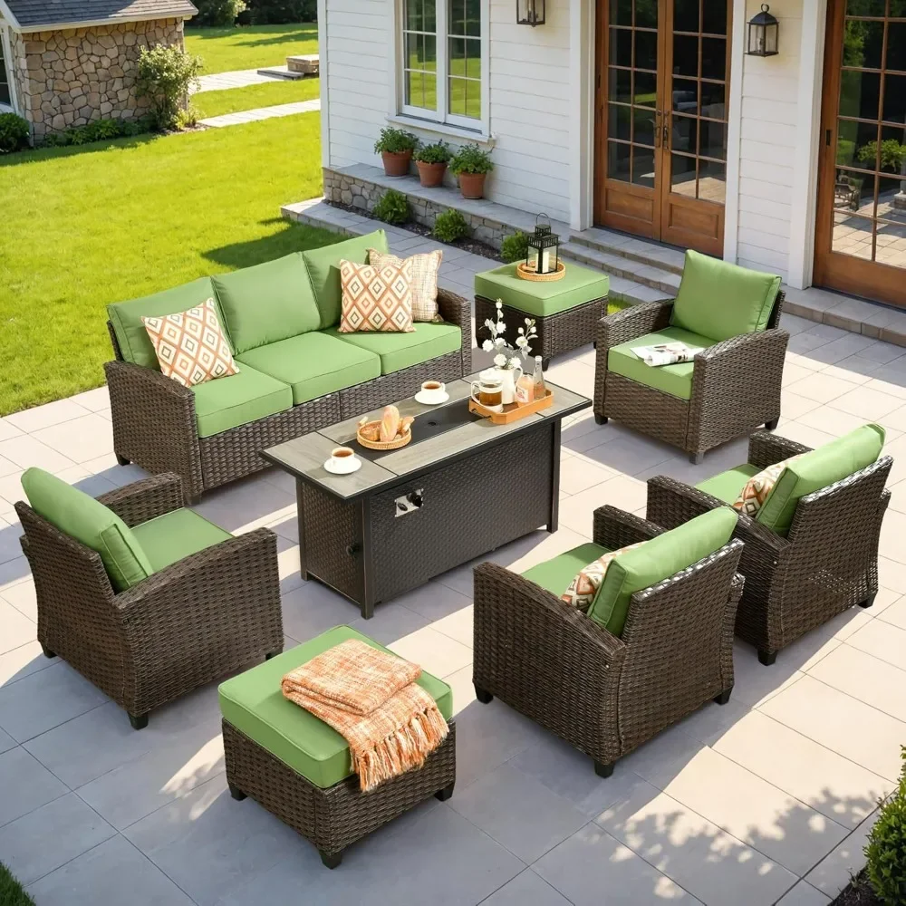 Patio Furniture Sets, Outdoor Brown Wicker Furniture Set with 54