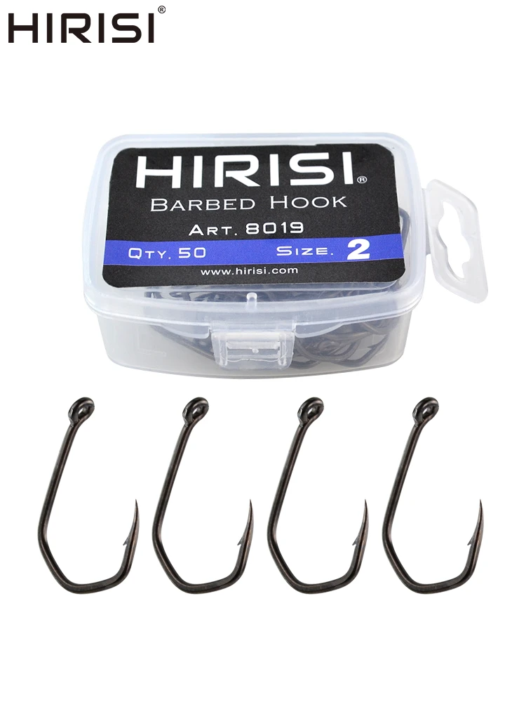 Hirisi 50pcs hameçons de pêche à la carpe crochets à griffes barbelés revêtement PTFE hameçons à yeux en acier inoxydable à haute teneur en carbone 8019