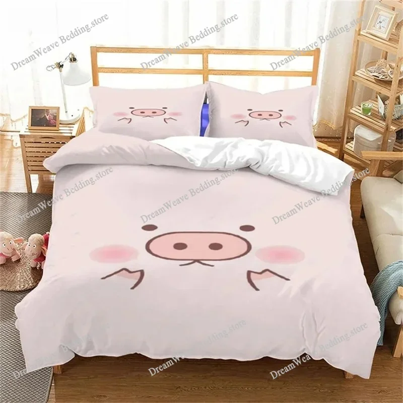 

Cartoon Lovely Pig Duvet Cover Set Kawaii Animal Bedding Set King Microfiber Farmhouse Wildlife Theme Comforter Cover Pillowcase