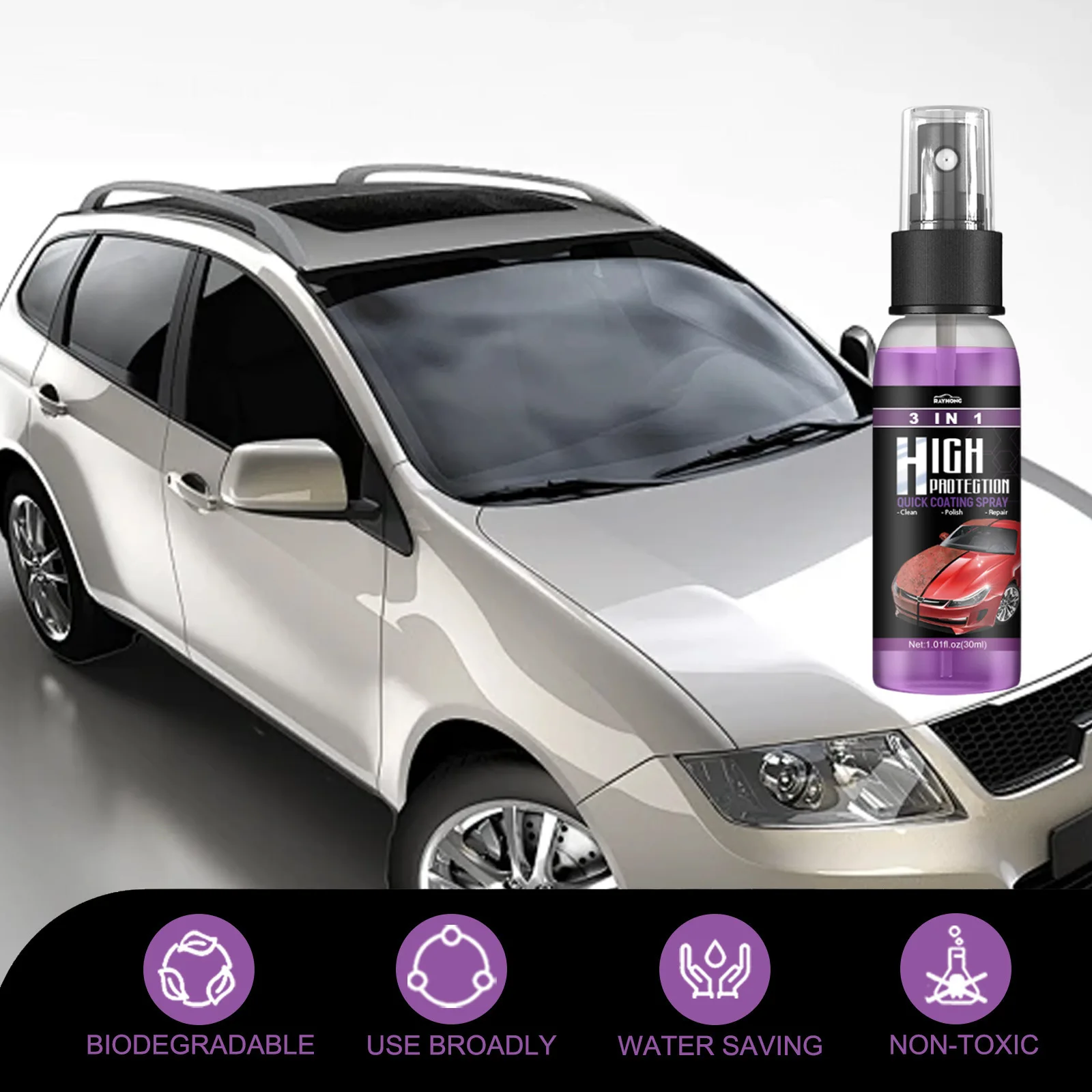 3 in 1 Rapid Ceramic Coating Fortify Car Wax Polish Spray Hydrophobic Intense Gloss Shine for Glass&Wheels&Paint Sealant Detail
