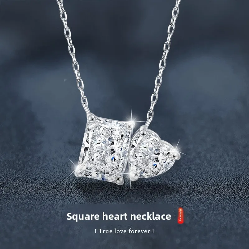 

1.5Ct D-Color Moissanite Rectangular Heart Pendant Necklace in S925 Sterling Silver - Elegant Jewelry for Women