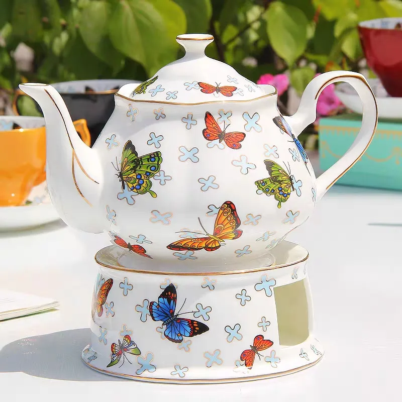 Europe Noble Butterfly Bone China Teapot Tea warmer English Coffee Cup and Saucer Spoon Set Sugar Bowl Milk Jug Coffeeware Set