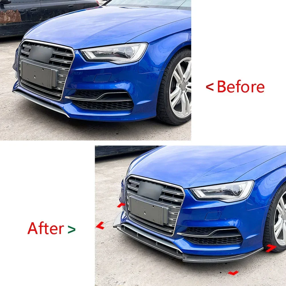 3 Stage Front Lip Splitter Spoiler Side Lower Splitters Body Kit  For Audi A3 S-Line S3 8V Pre-Facelift 2013-2016