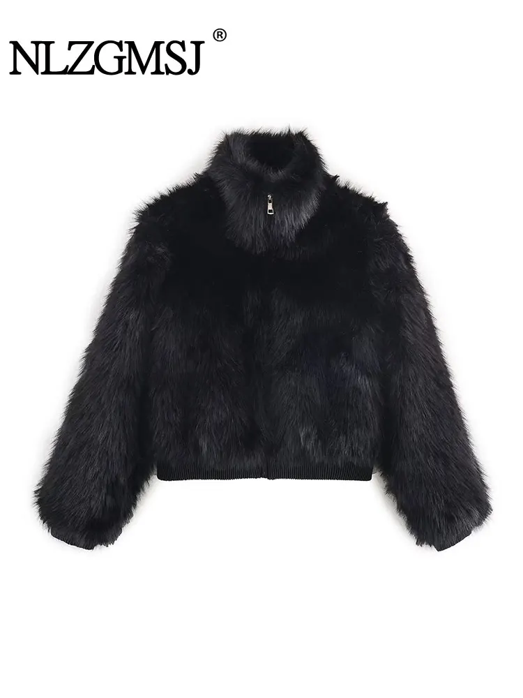 

NLZGMSJ Fluffy Faux Fur Women Coat 2025 Winter Warm Thick Long Sleeve Loose Jacket Female Outwear Y2K