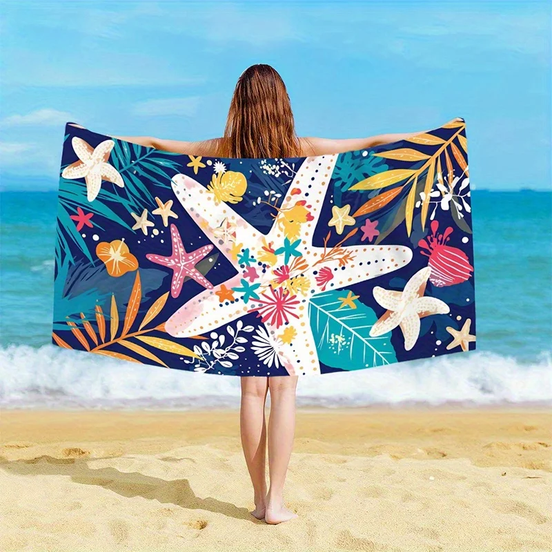 

Beach Towel Colorful Starfish Tropical Leaves Printed Pattern Sunscreen Windproof Suitable For Pool Camping Travel Blanket