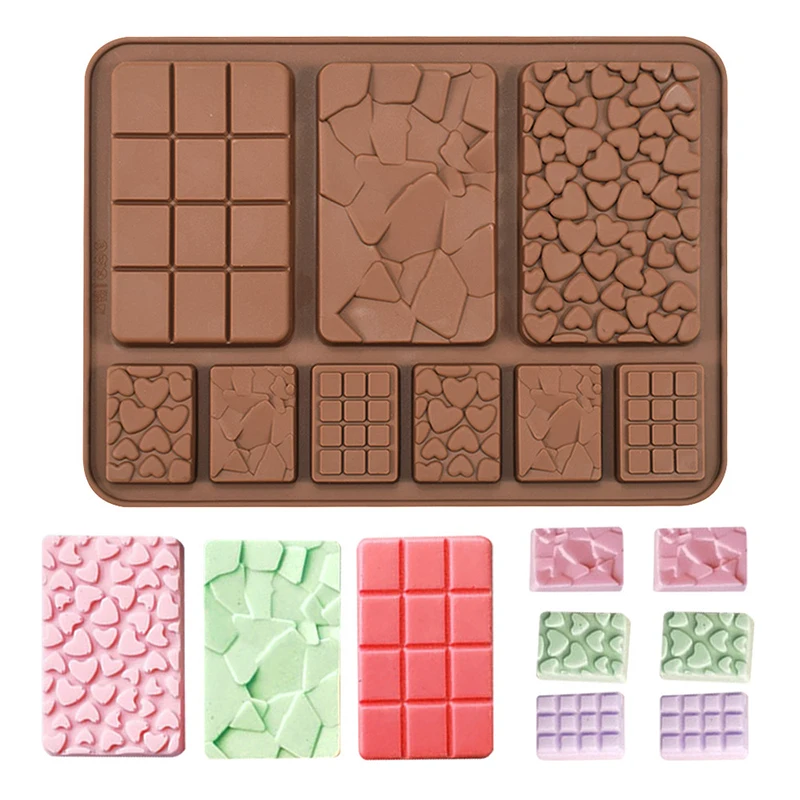 Chocolate Molds Rectangle Chocolate Bar Mold DIY Candy Dessert Waffle Love Heart Chocolate Mold Silicone Bakeware Wax Melt Mould