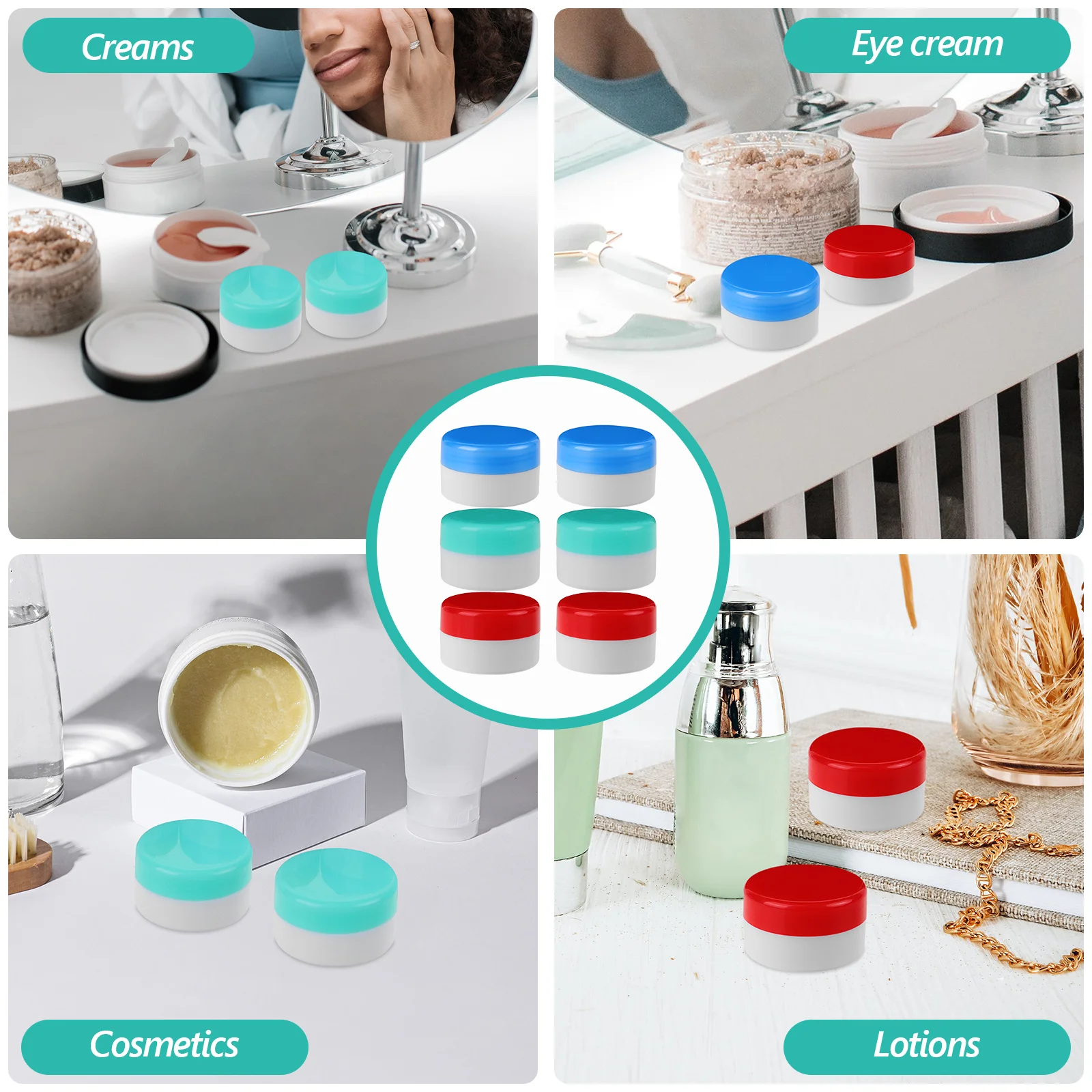 

6Pcs Portable Refillable Cream Jars Small Containers Travel Lotion Bottles Plastic Cream Holders Durable Leak-Proof
