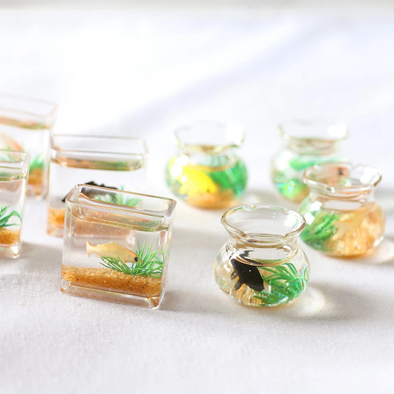 1Pc Doll Aquarium Dollhouse Miniature Glass Fish Tank Bowl Aquarium Doll House Home Ornament Doll House Decorative Toys