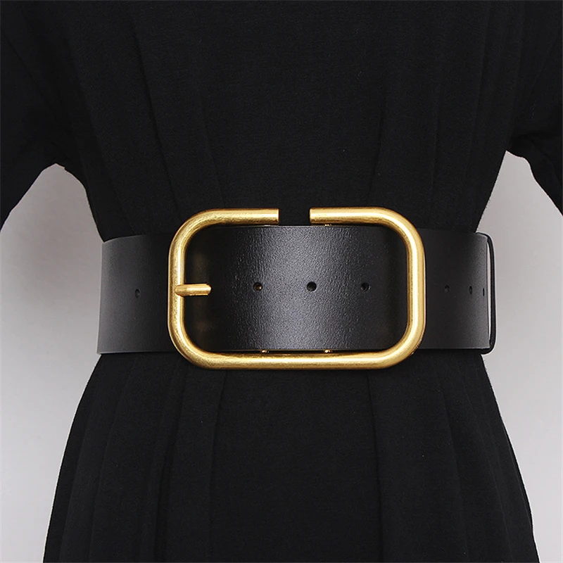 

Wide 5.8cm Women's Vintage Gold Copper Pin Square Buckle Casual Fashionable Female Wide Belts For Women Luxury Brand