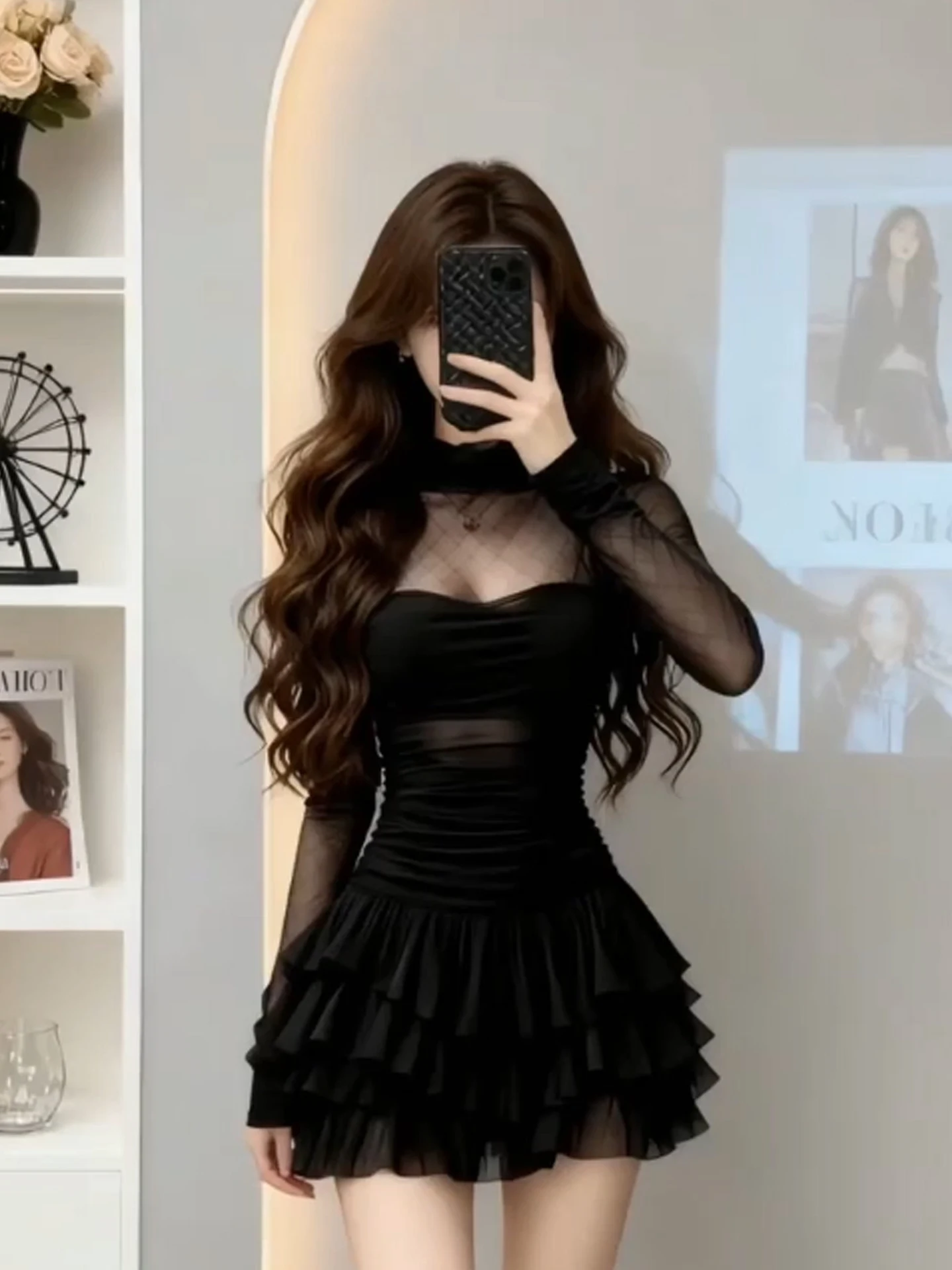 

XZY Spicy Girl f High Collar Me Dr Women's plus Size Winter Slimming A-Line Skirt Polyester Fiber Long Sve ort D...