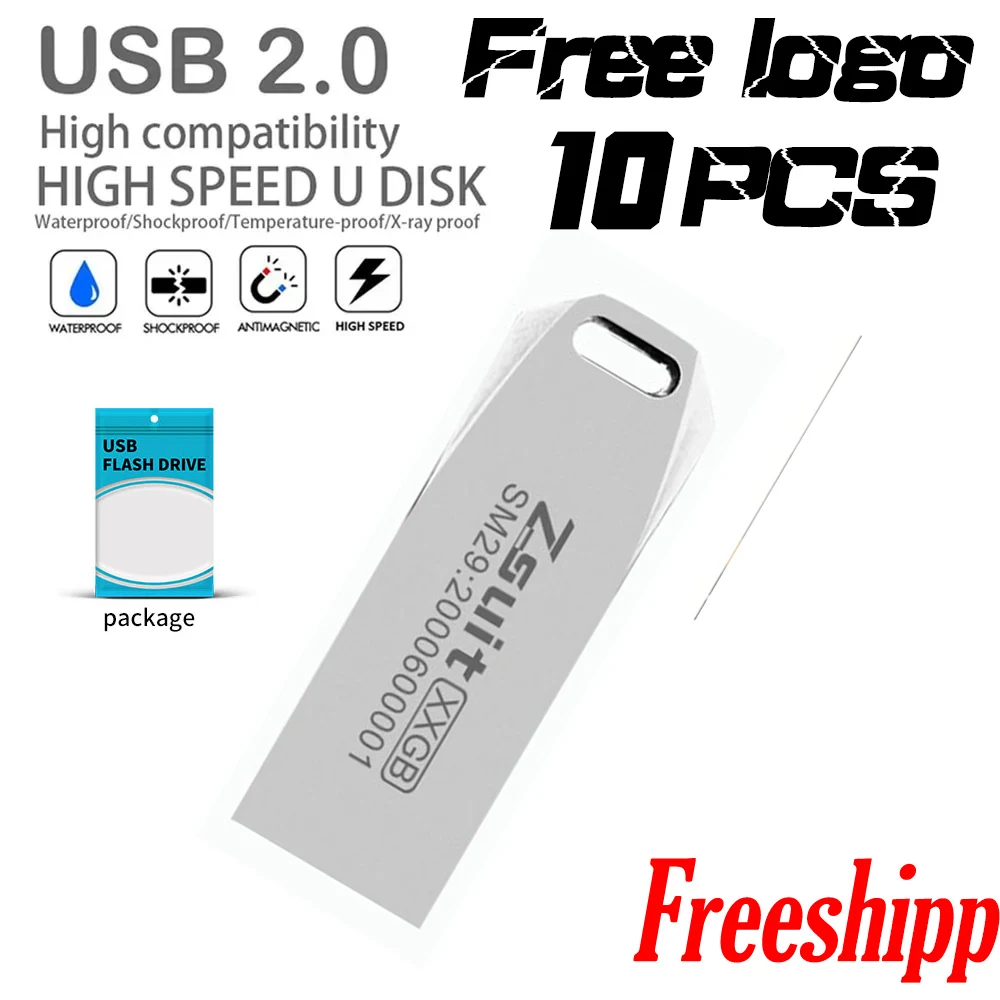 محرك أقراص فلاش USB معدني مقاوم للماء ، عصا ذاكرة ، شعار مجاني بندريف ، 4GB ، 8GB ، 16GB ، 32GB ، 64GB ، 128GB ، شحن مجاني ، 10 قطعة لكل مجموعة