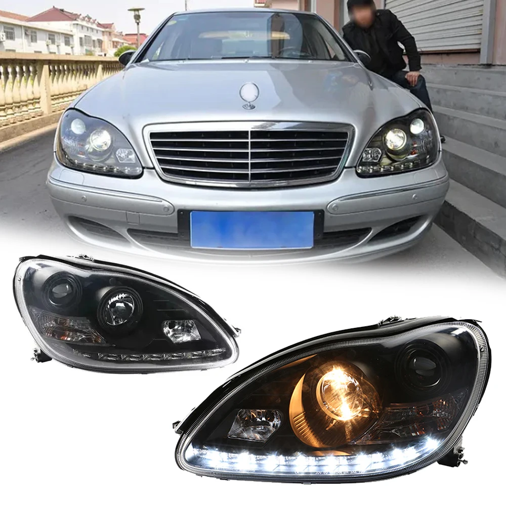 

Светодиодные фары для Mercedes W220 98-05 EMARK, новый стиль, светодиодные DRL, автомобильные фары в сборе, аксессуары для сигнала, модифицированная лампа