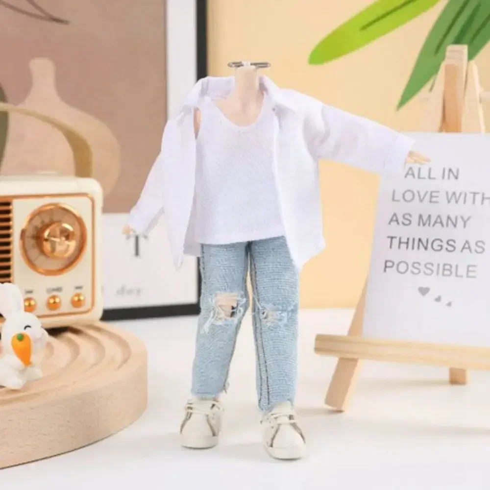 1/12 Scale Loose Solid Color Casual Shirt Black/White Long Sleeved Shirt Male Doll Fashion Outfit for 6'' Figure Doll Clothes