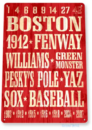1s,TIN SIGN Boston Baseball Red Sox Metal Décor Wall Store Shop Garage Bar A257