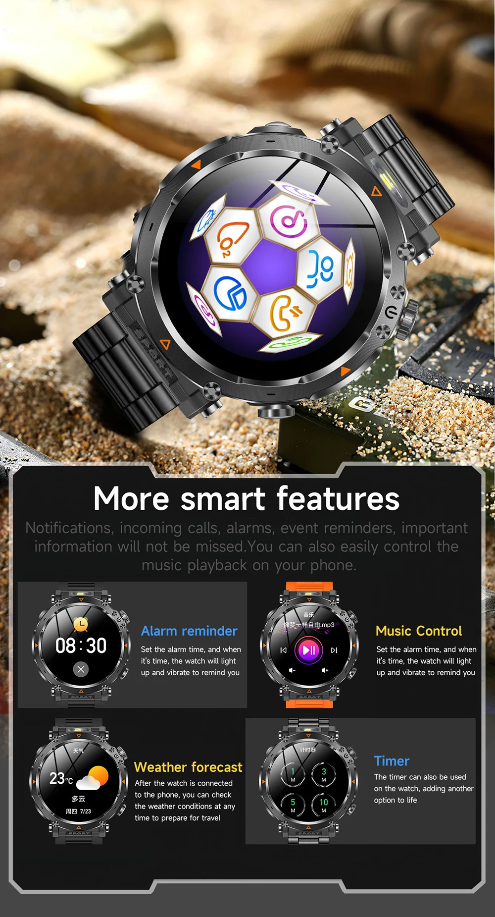 MEVADEN 1,7" großer Bildschirm Outdoor-Sportkompass Smart Watch Bluetooth Anruf Taschenlampe 600mAh Gesundheitsmonitor Smartwatch MD57 – Detail 18