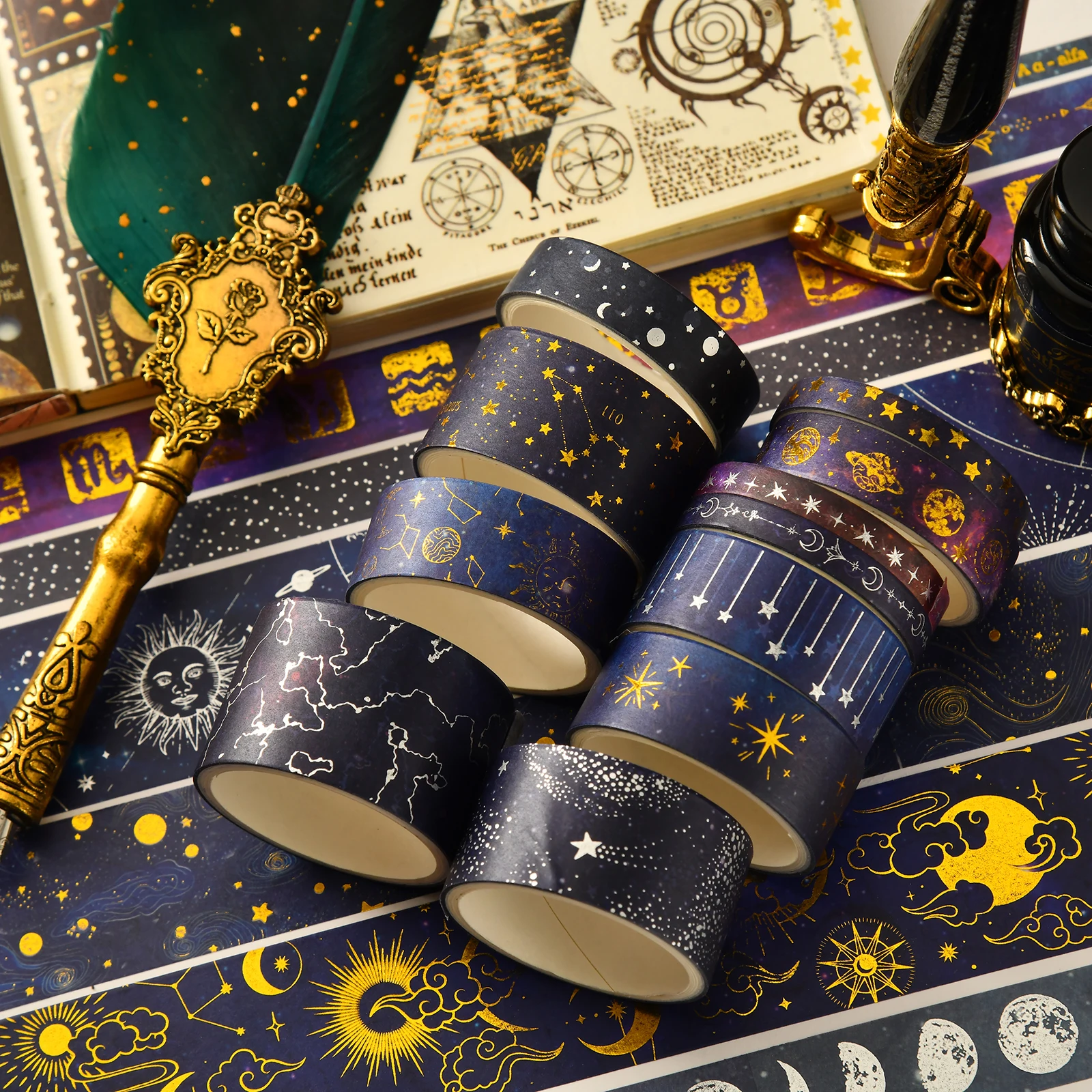 20 Rolls Vast Universe Washi Tape Set Galaxy Star Moon Gold Silver Stamping Adhesive Masking Tapes Decoration Stickers A7603