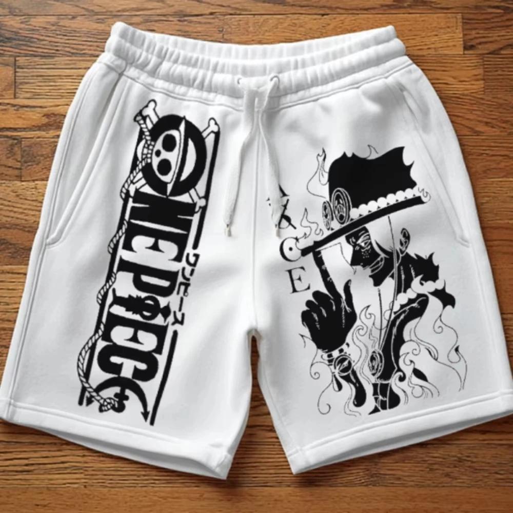 Bandai One Piece Luffy bedruckte Baumwollshorts für Männer und Frauen, lockere, schweißabsorbierende und atmungsaktive Sommersportshorts