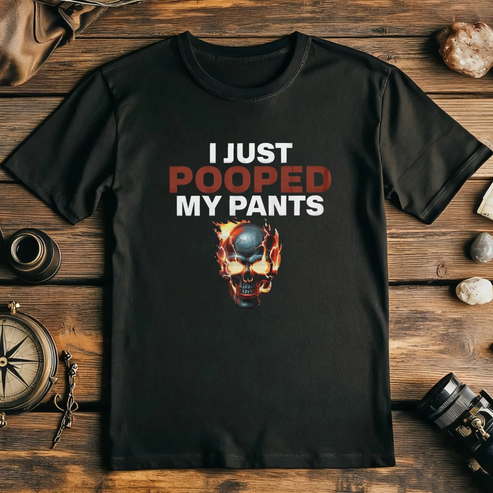 I Just Pooped My Pants Skull Men T Shirt Funny Embarrassing Humor Graphic Tee Casual Summer Streetwear Top Sarcastic Gag Gift