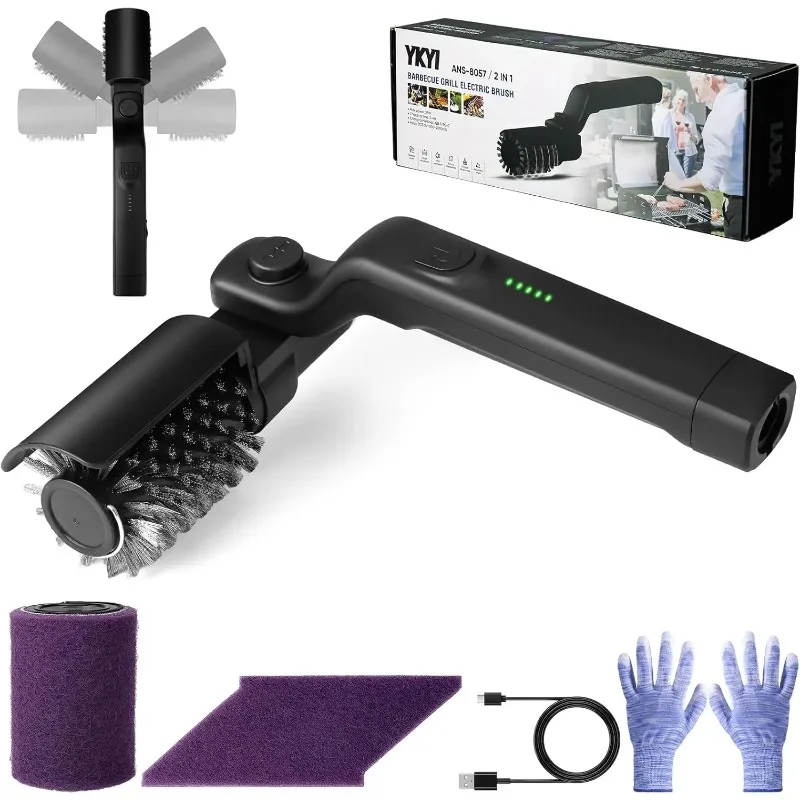 Electric Grill Rus Recarale Cordl Cleaner Wit 180° Rotating Ead 3-Speed Motor Stainl Steel Ristles Grinding Weel for Outdoor