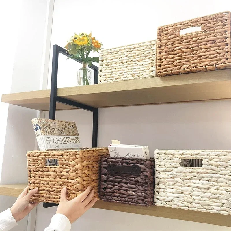 

Ins Simple Woven Storage Basket Handmade Sundries Organizer Corn Husk Weaving Organizer Toys Cosmetics Storage Closet Organizer