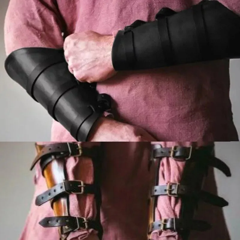 القرون الوسطى Steampunk الفايكنج القراصنة المحارب درع دعامات تأثيري حلي Larp ملحق للجنسين قابل للتعديل بولي Leather الجلود اليد الحرس