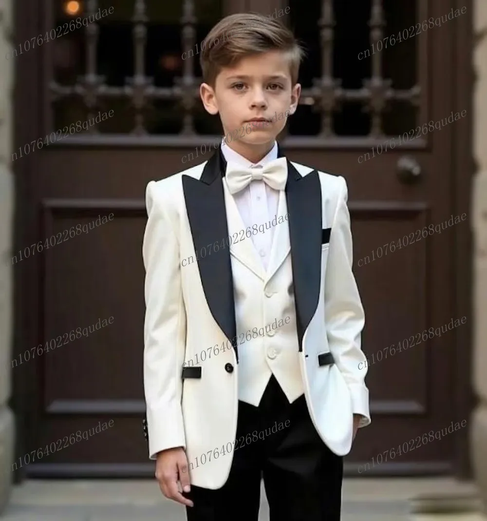 

Белый и черный костюм для мальчика по индивидуальному заказу, формальный детский смокинг, детская одежда для малышей, наряд для мальчиков, куртка из трех предметов, жилет, брюки