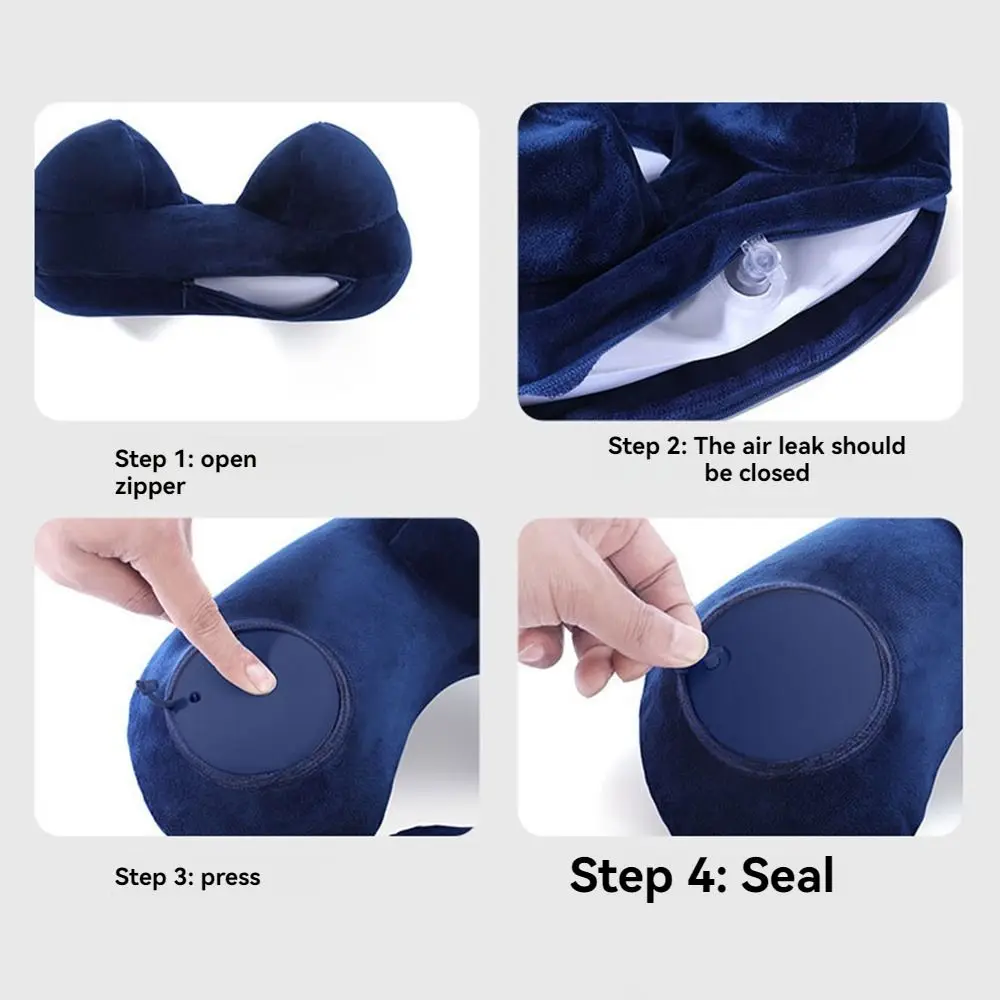 U-Shaped Inflatable Travel Pillow Hand Pressing Foldable Press To Inflate Pillow Portable with Storage Bag Neck Support Cushion
