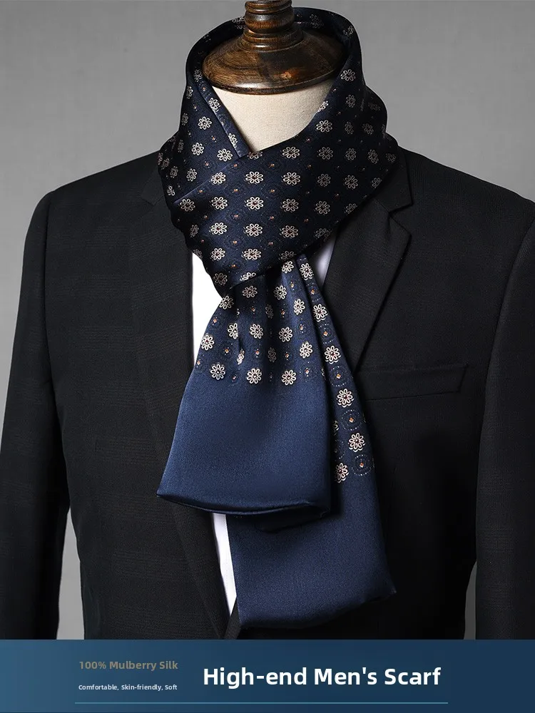 men's-long-silk-scarf-thin-summer-neck-protection-fashionable-business-style-double-sided-geometric-pattern-versatile-accessory