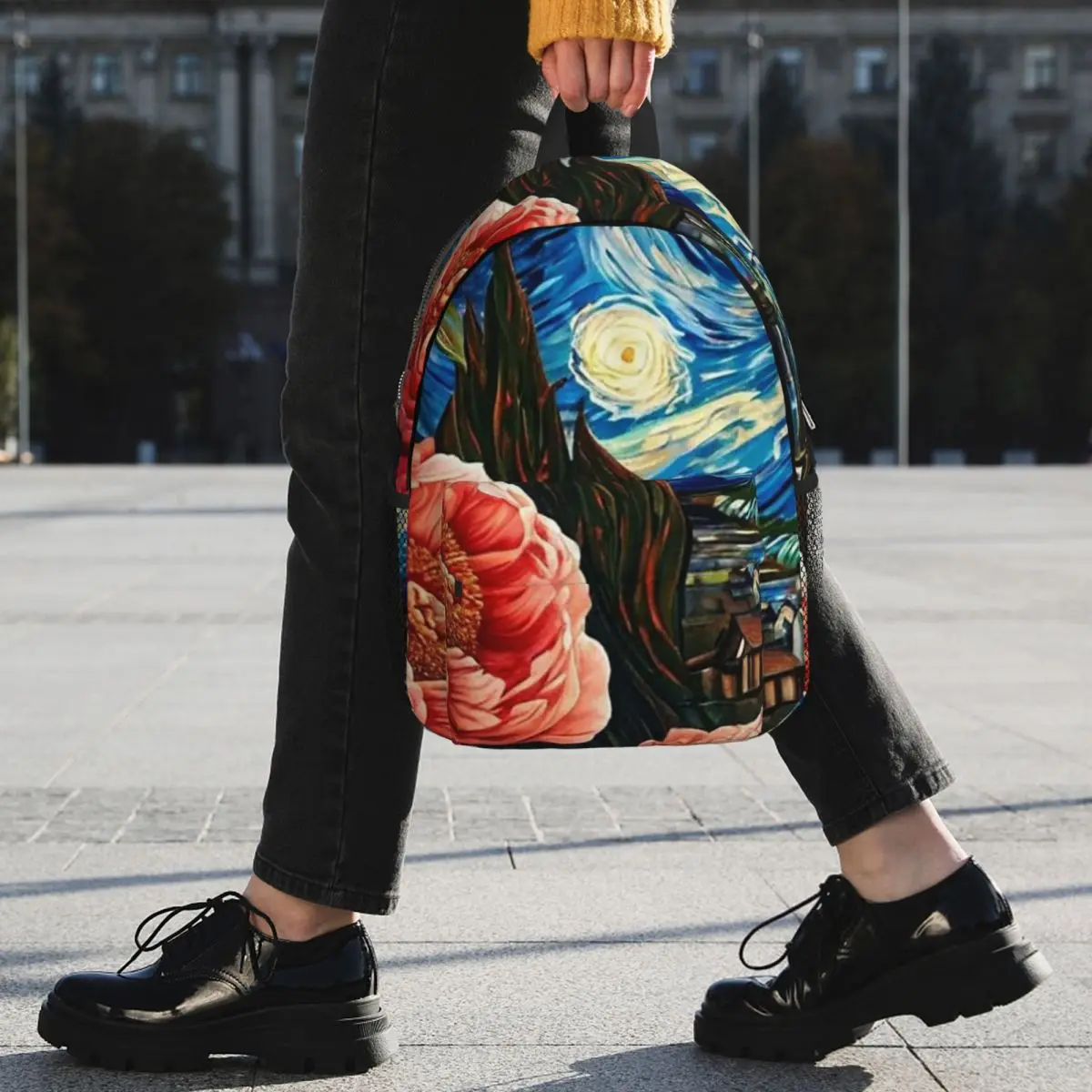 Van Gogh Inspired Floral And Starry Night Backpack Student BookBag Children School Bag Laptop Shoulder Bags for Boys Girls