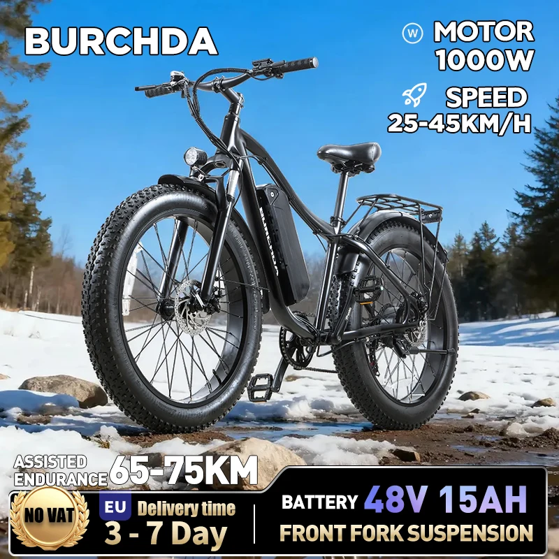 BURCHDA RX02 1000W 45KM/H Fat Tire E-bike 26 inch elektrische mountainbike 48V15AH lithium batterij elektrische fiets voor volwassenen motorfiets