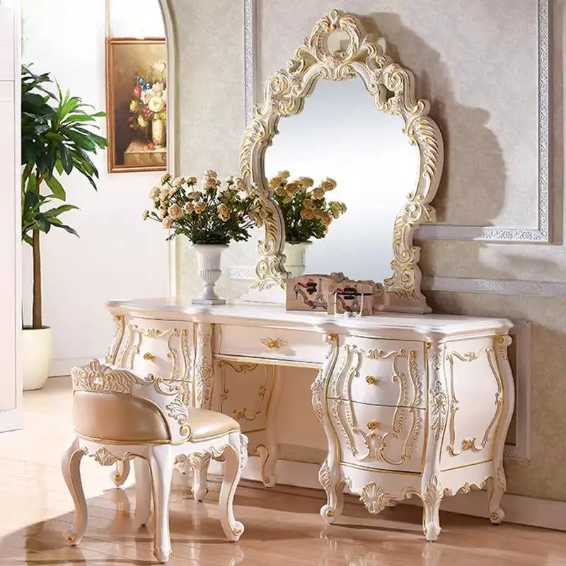 

Chair Hidden Vanity Table Dest Decor Huge Luxury White Drawer Dressing Table Wood Wood Long Makeup Tafel Furnitures For Bedroom