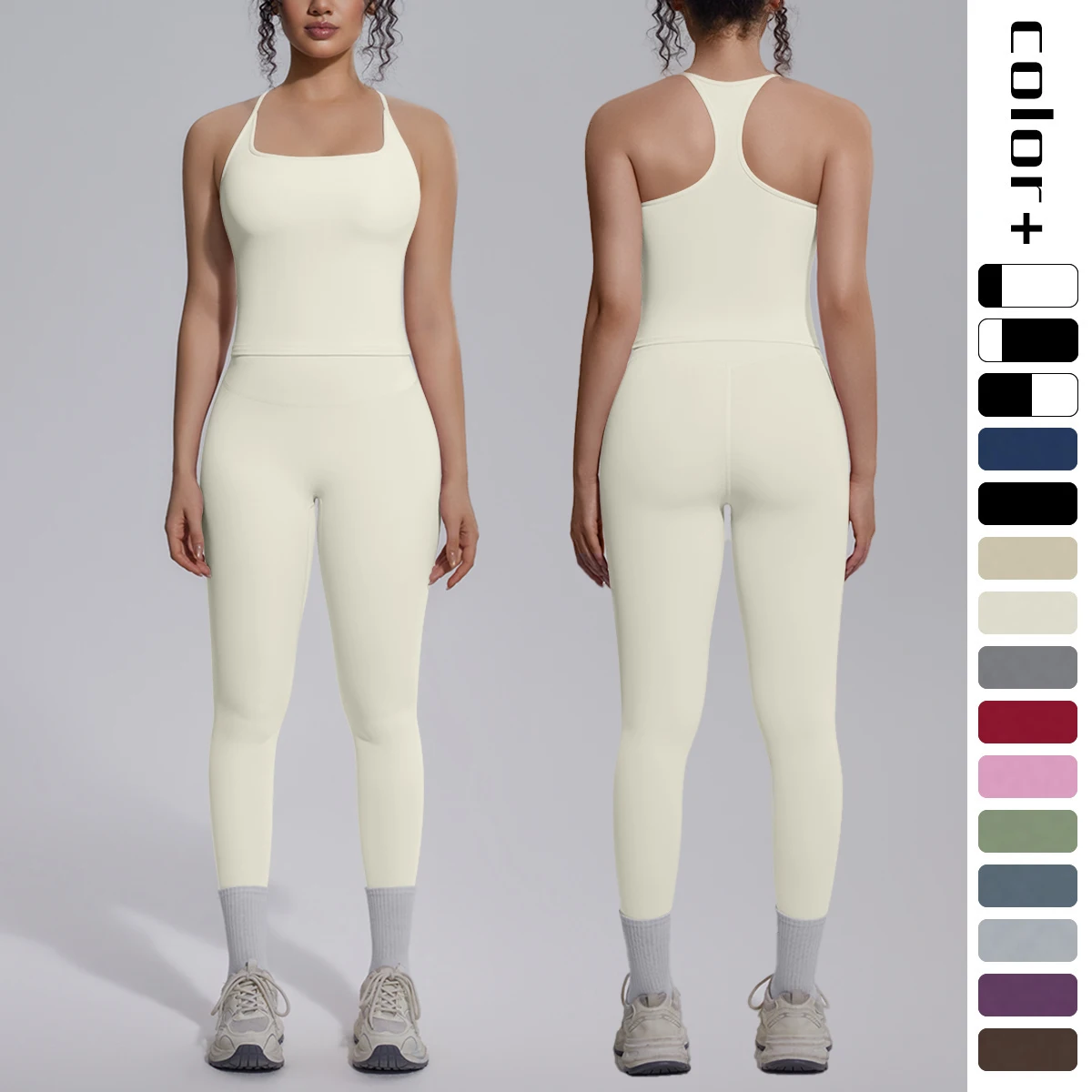 

Quick Drying Legging Outdoor Running Yoga Set for Womans High Waisted Push Up female Pants Gym Sexy Beautiful Back Vest Yoga Set