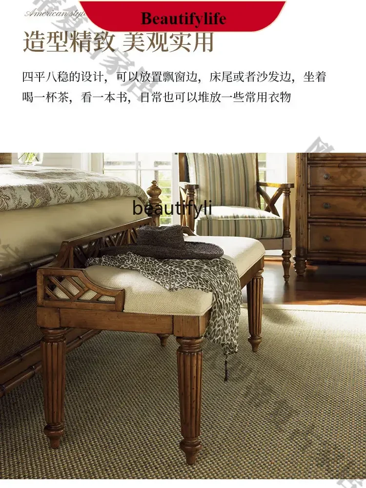 

D132 American country solid wood bedside stool French simple designer hollow shoe changing stool