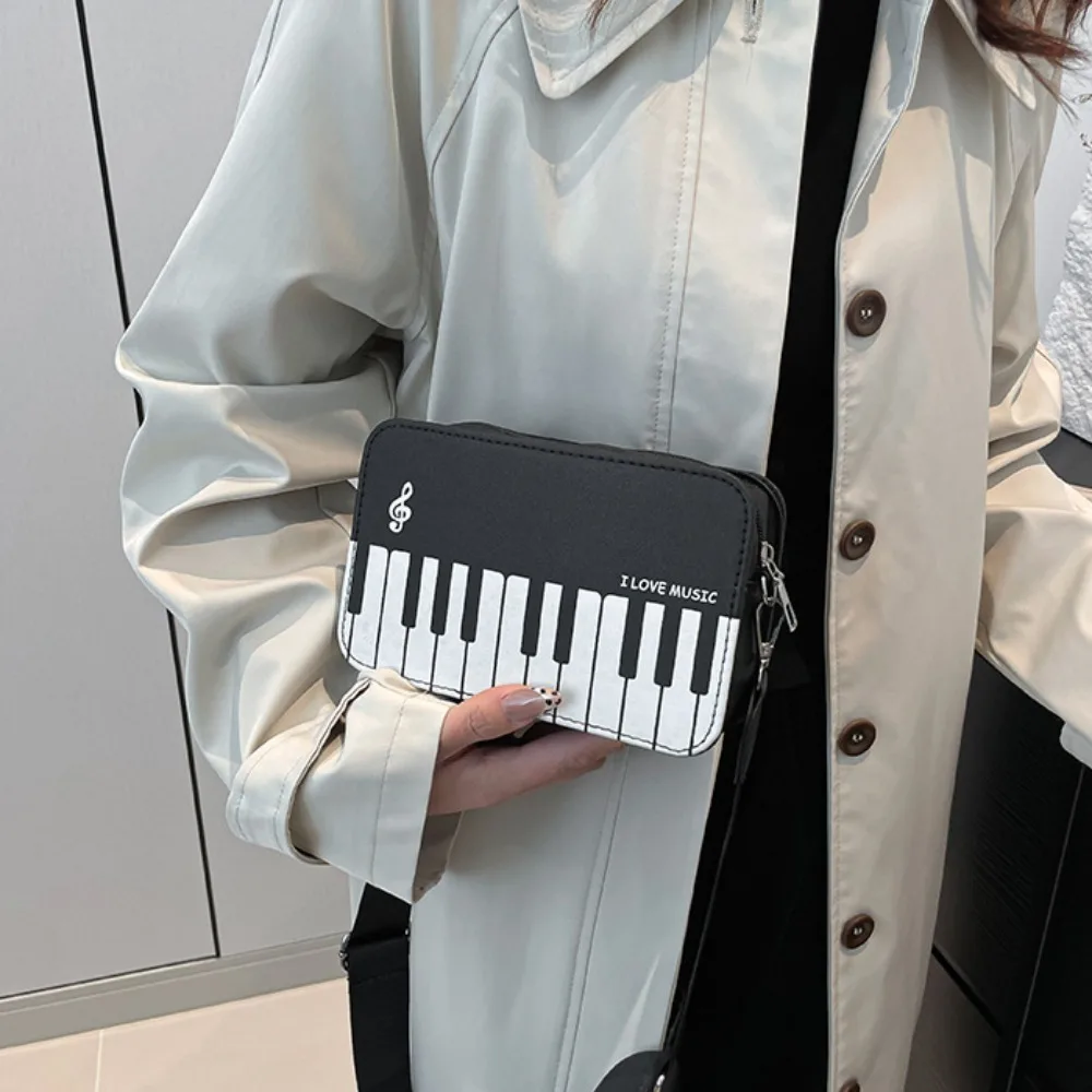 

Повседневная винтажная сумка через плечо с фортепиано, модная мини-квадратная сумка через плечо, черная элегантная сумка из искусственной кожи унисекс